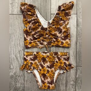 Kate Quinn Ruffle Crop Top Bikini Set in 60s Floral Print NWT